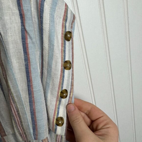 Cupio Striped Linen Blend Wide Leg Jumpsuit Tie Belt L43 - Picture 7 of 8